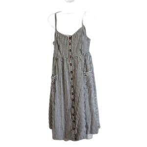 Torrid Dress Sleeveless Overall White Black Stripes Pockets Sz 12 Casual Travel